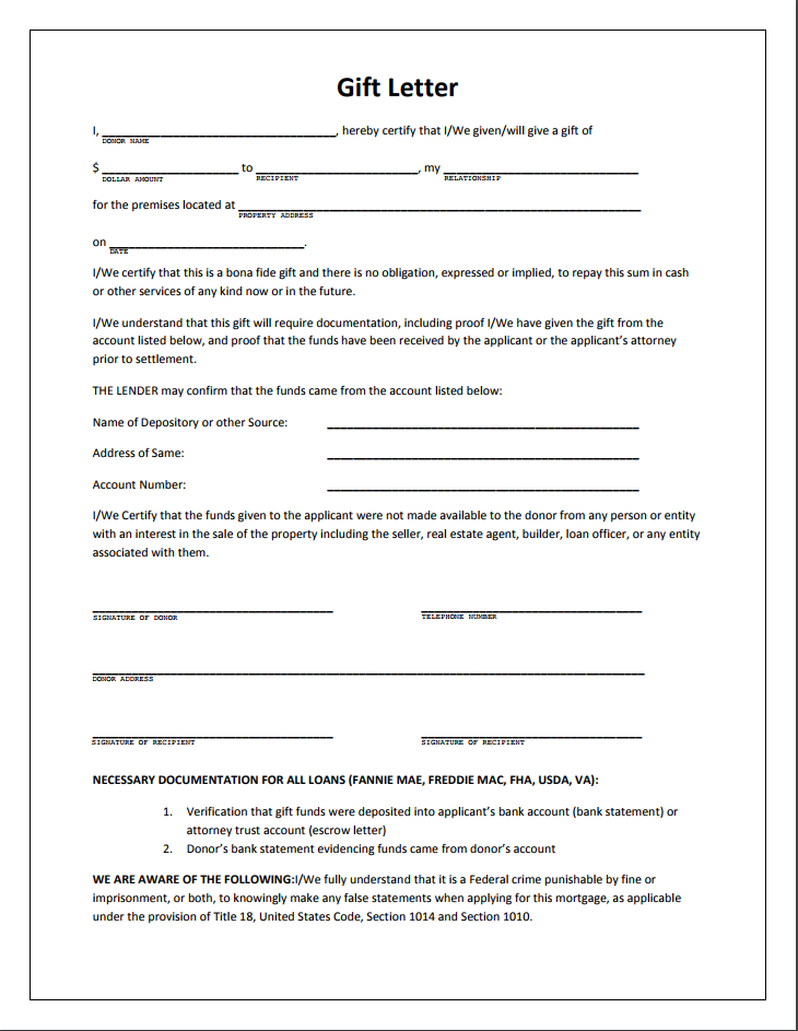 Gift Letter