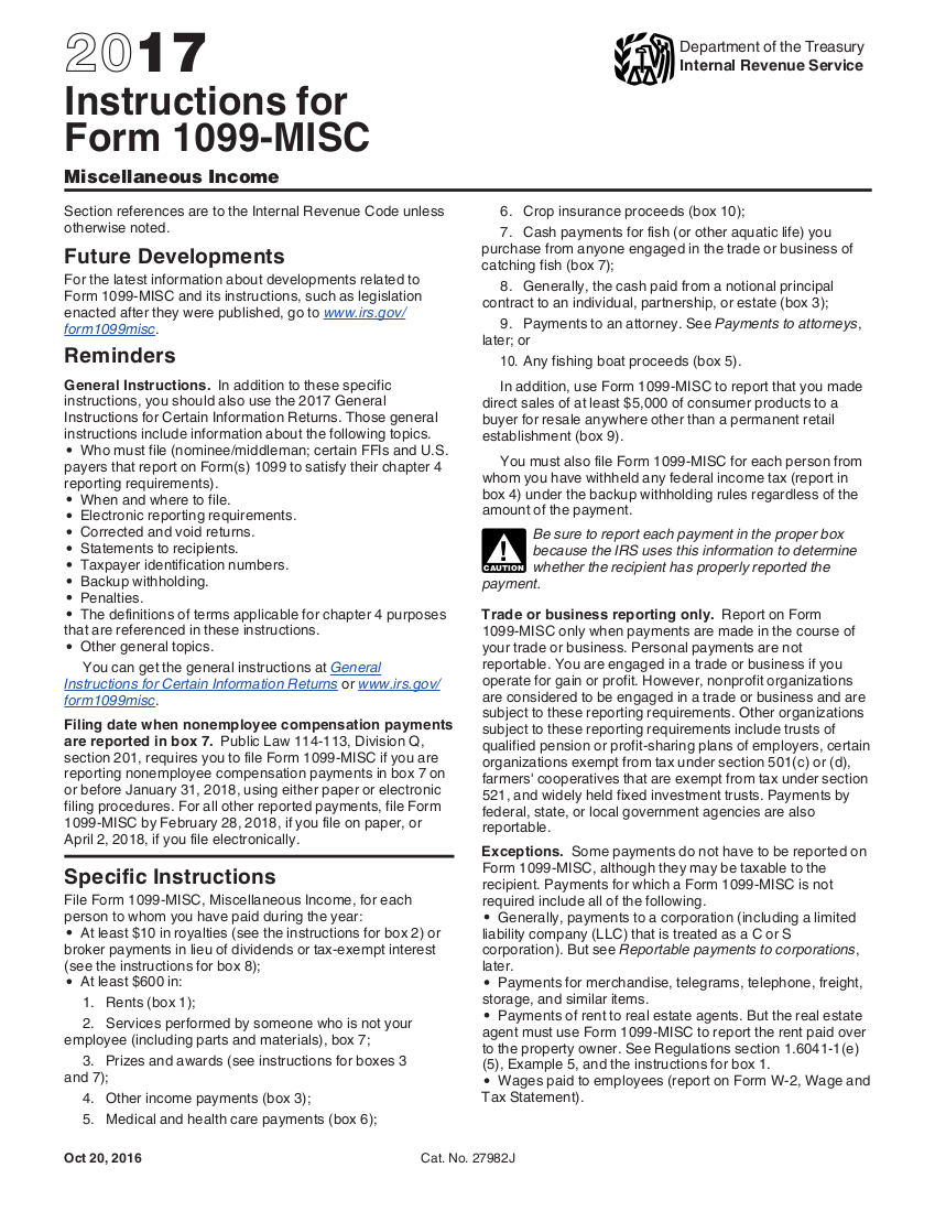 2017 instructions form 1099 misc 2016
